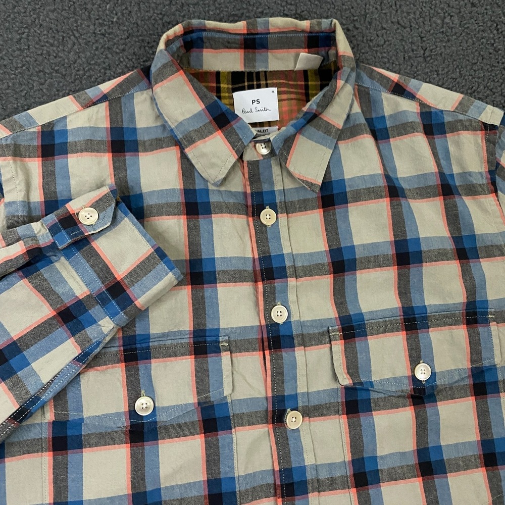 Paul Smith Shirt Mens Medium Plaid Double Flap Pocket Straight Hem Boxy Cotton